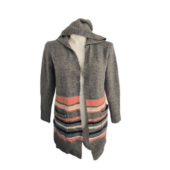 Maurices Cardigan Hooded Sweater Women M Grey Stripe - Picture 1 of 6